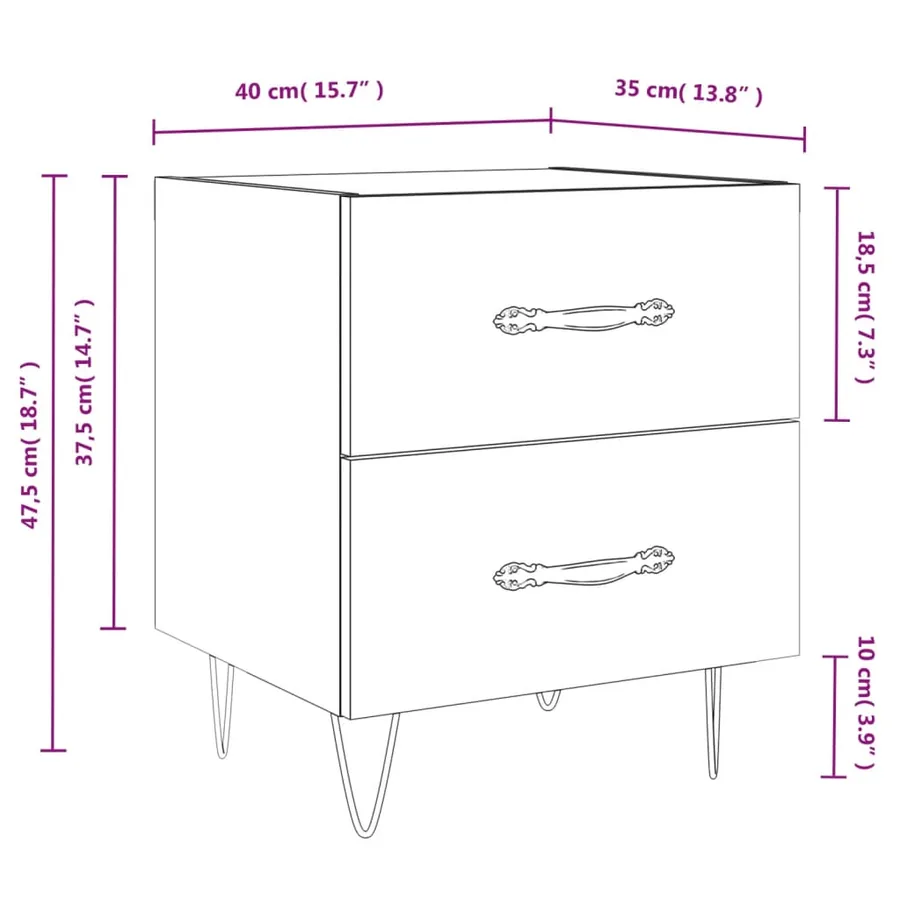 Table de chevet chêne marron 40x35x47,5 cm bois d’ingénierie - 12