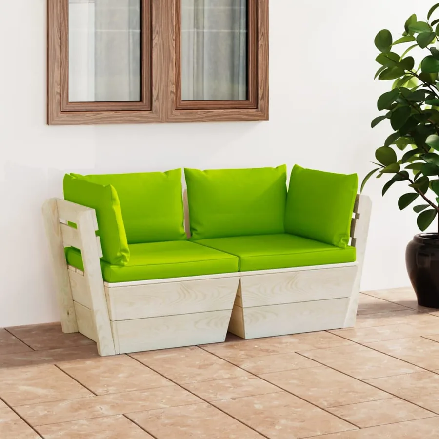 Canapé palette à 2 places de jardin avec coussins Bois d'épicéa