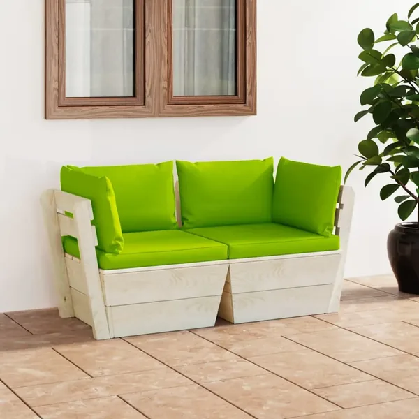 Canapé palette à 2 places de jardin avec coussins Bois d'épicéa