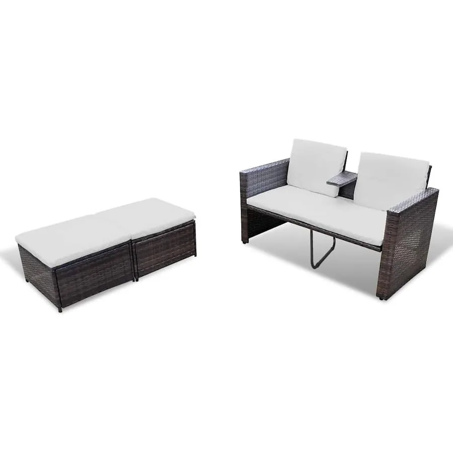 Salon de jardin 4 pcs avec coussins Résine tressée Marron - 5