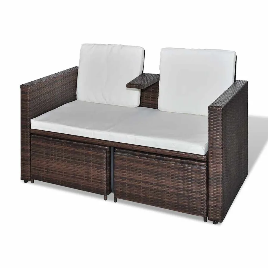 Salon de jardin 4 pcs avec coussins Résine tressée Marron - 6