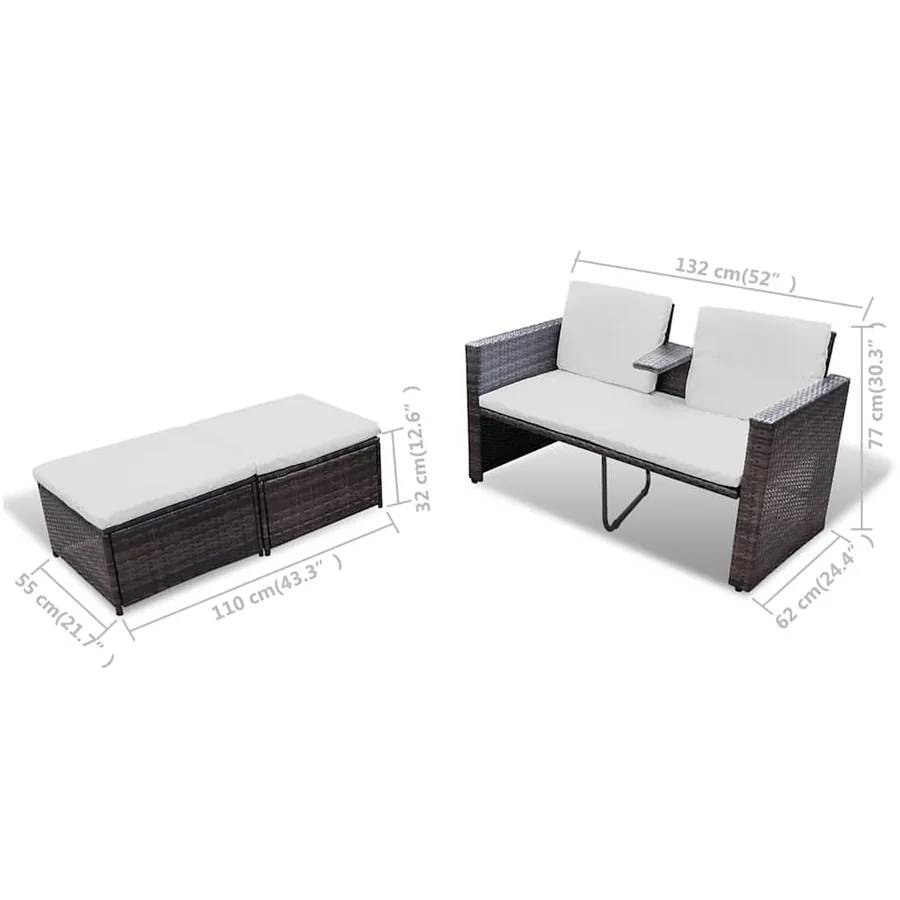 Salon de jardin 4 pcs avec coussins Résine tressée Marron - 7