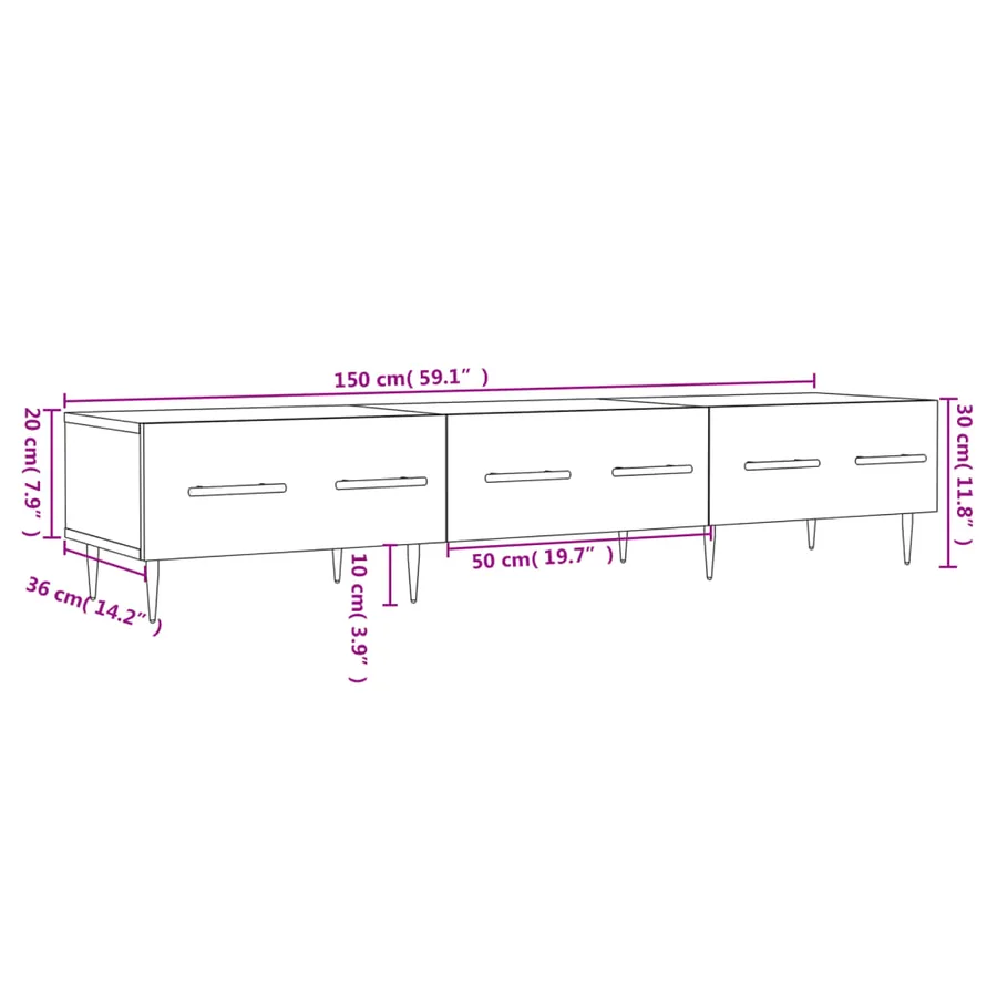 Meuble TV blanc 150x36x30 cm bois d'ingénierie - 12