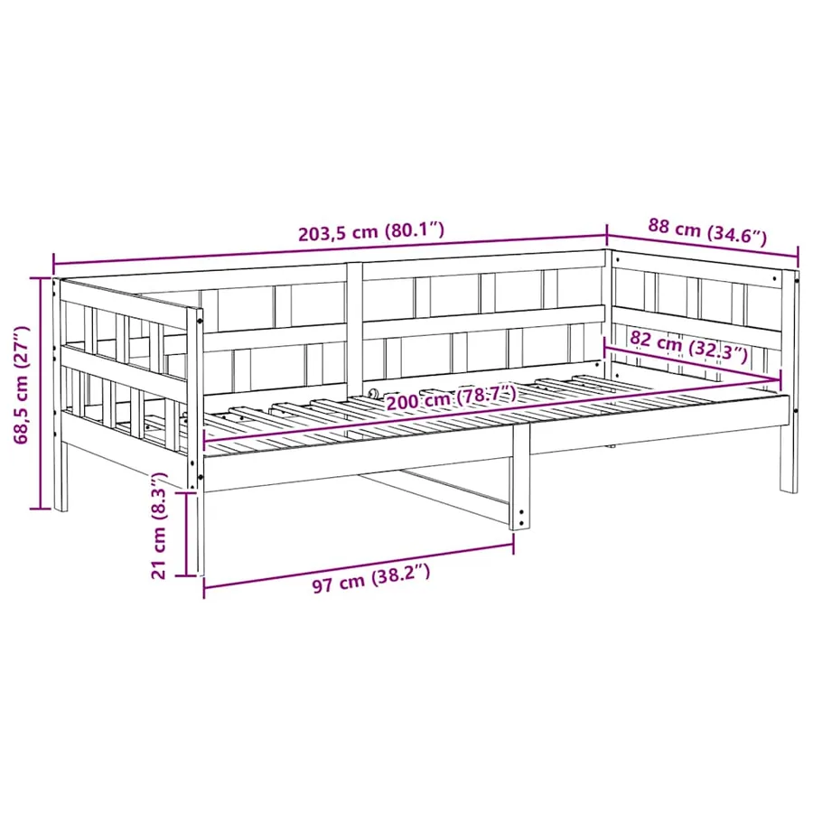 Lit de jour sans matelas blanc bois de pin massif 80x200 cm - 9