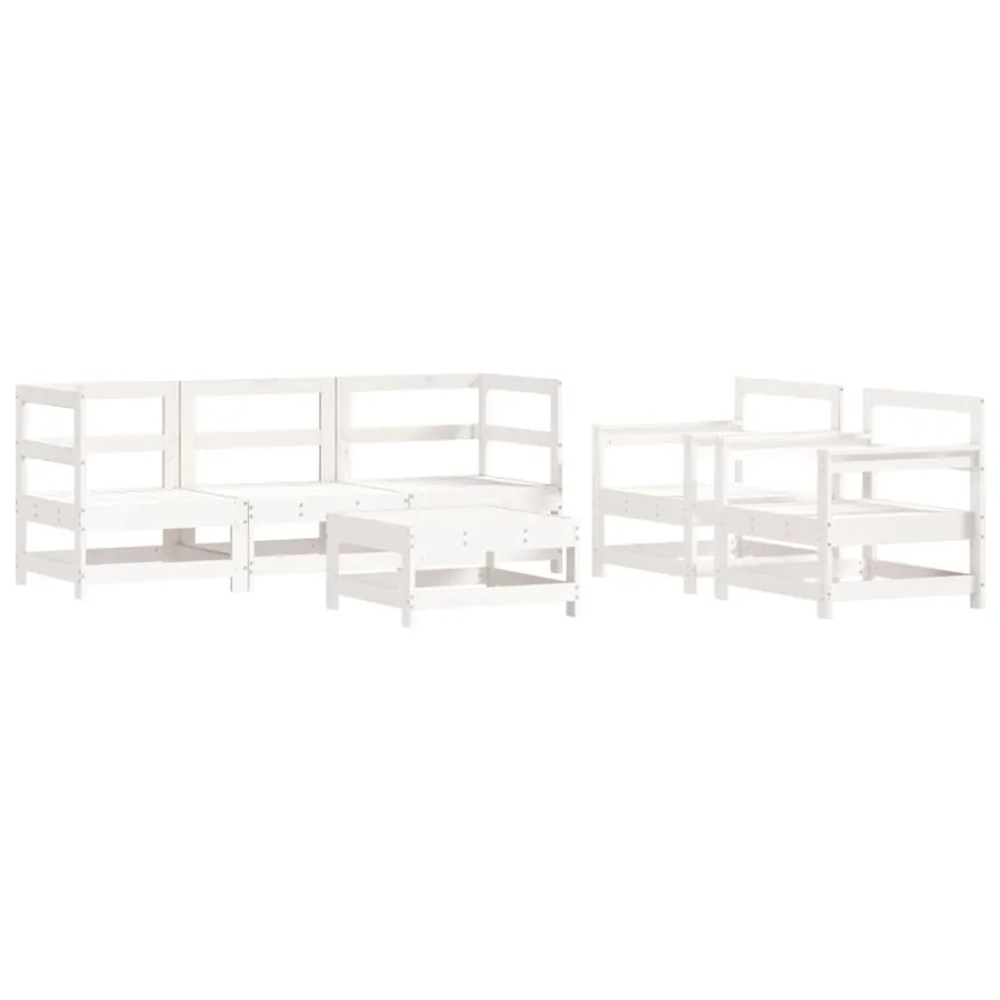 Salon de jardin 6 pcs avec coussins blanc bois massif - 3