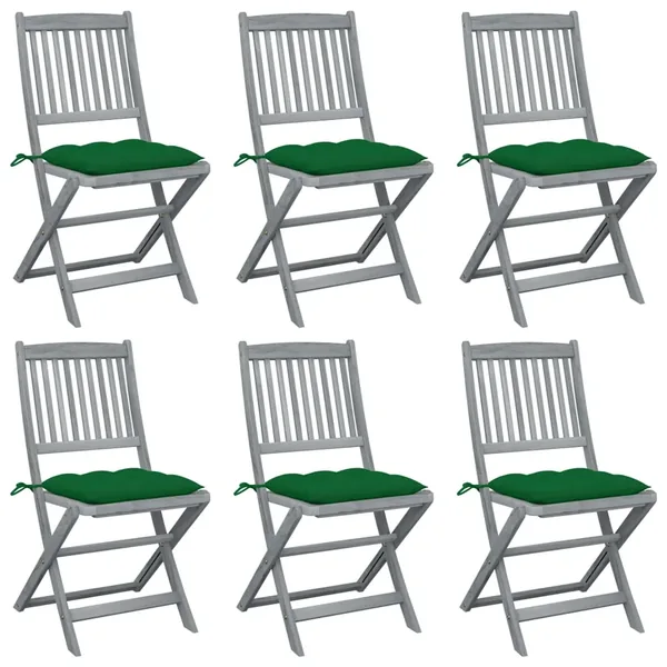 Chaises pliables d'extérieur lot de 6 et coussins Bois d'acacia