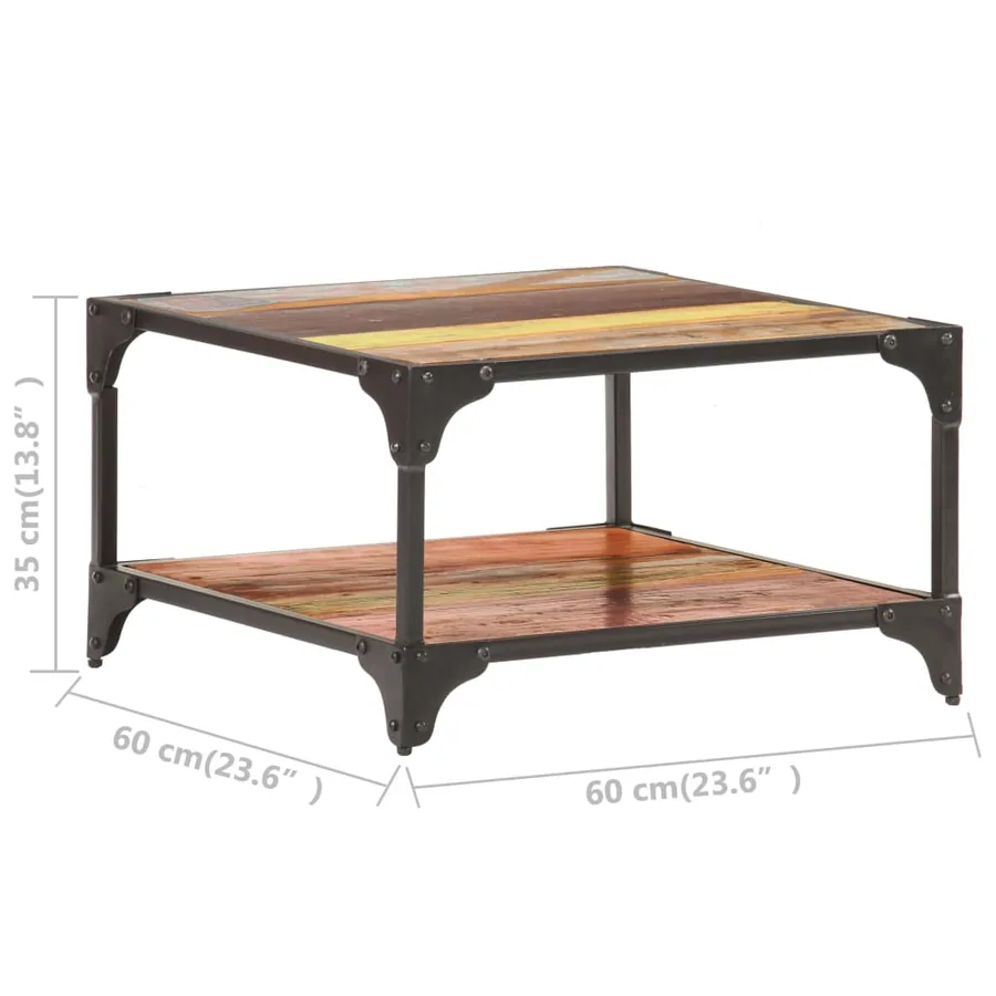 Table basse 60x60x35 cm Bois de récupération massif - 5