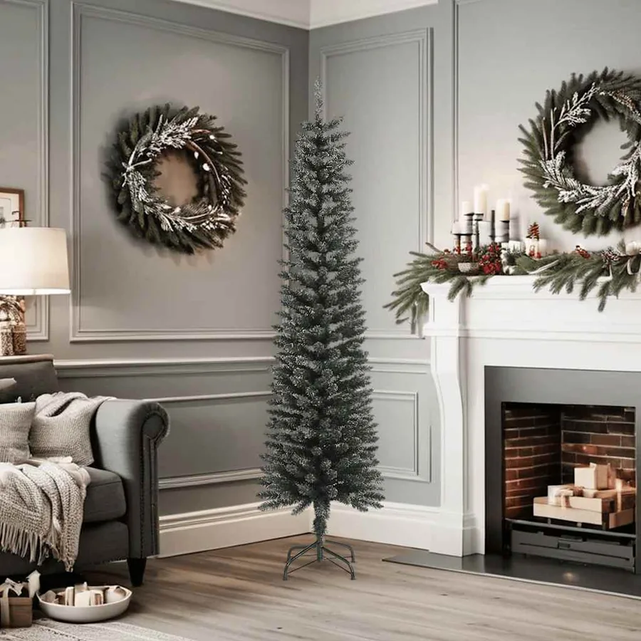 Sapin de Noël artificiel mince avec support Vert 180 cm PVC - 2