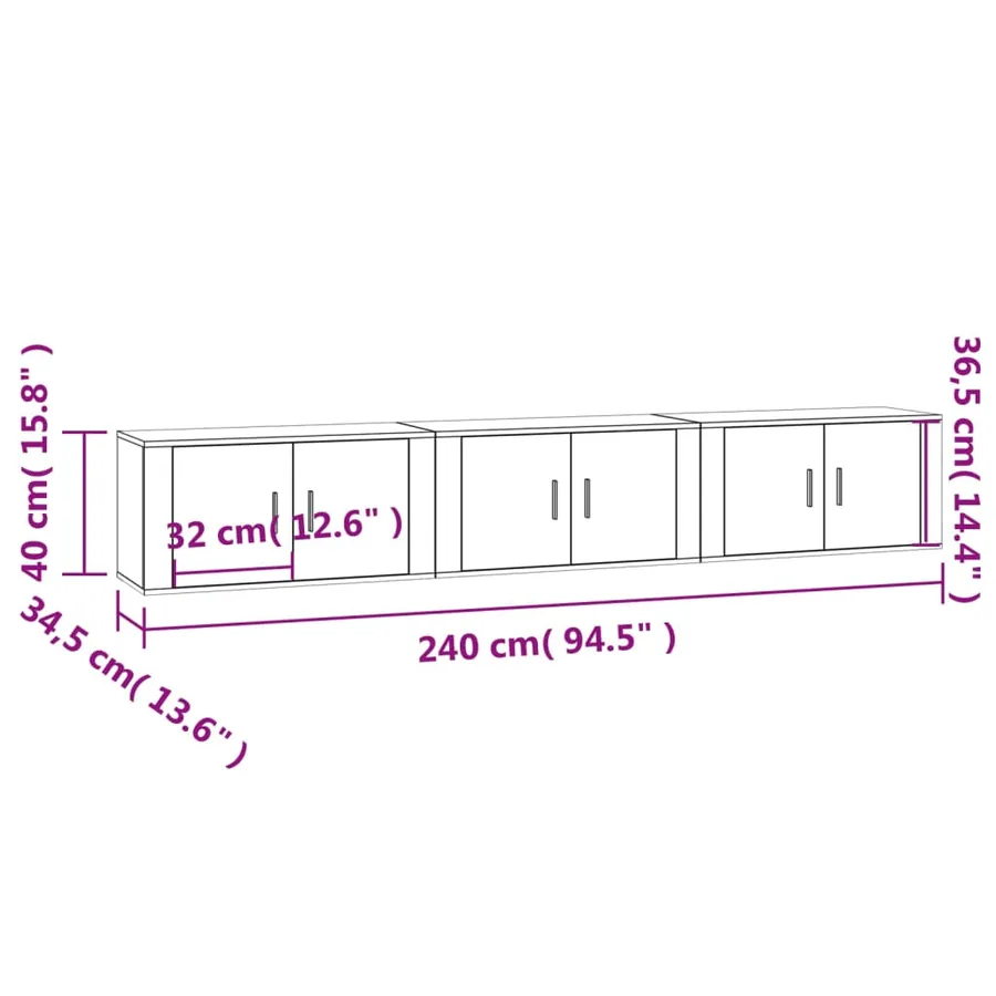 Meubles TV muraux 3 pcs chêne sonoma 80x34,5x40 cm - 8