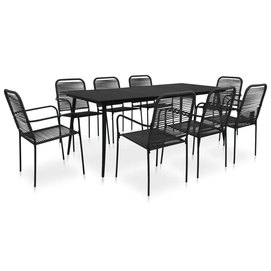 Ensemble à manger de jardin 9 pcs Corde en coton et acier Noir