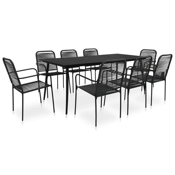Ensemble à manger de jardin 9 pcs Corde en coton et acier Noir