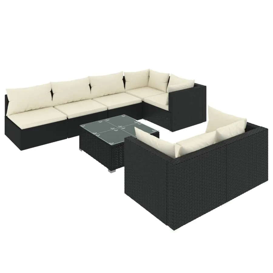 Salon de jardin 8 pcs avec coussins noir résine tressée - 2