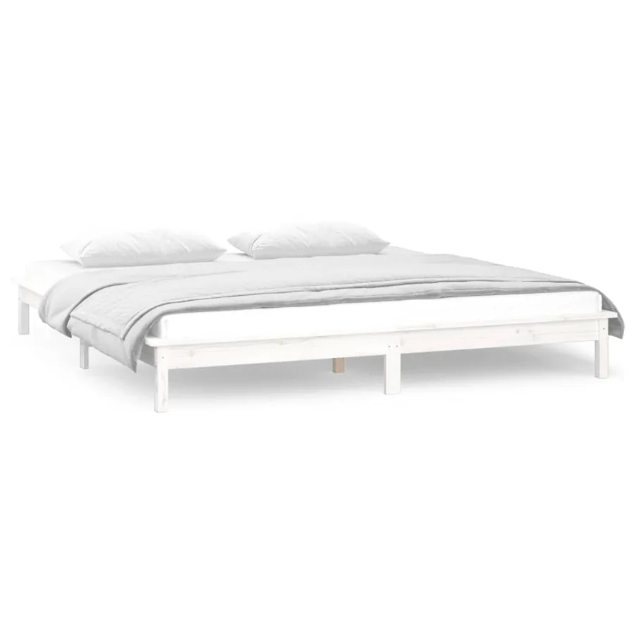 Cadre de lit à LED sans matelas blanc 135x190 cm bois massif - 4