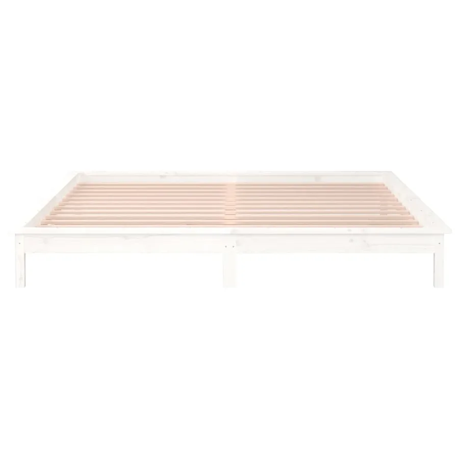 Cadre de lit à LED sans matelas blanc 135x190 cm bois massif - 7
