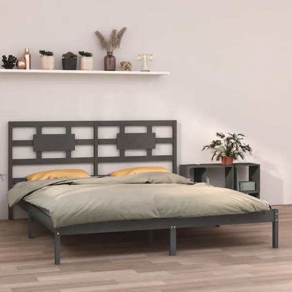 Cadre de lit sans matelas gris 200x200 cm bois massif