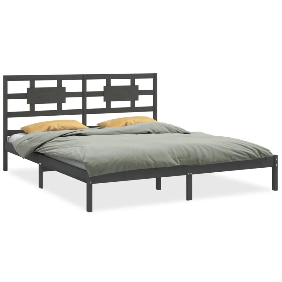 Cadre de lit sans matelas gris 200x200 cm bois massif - 2