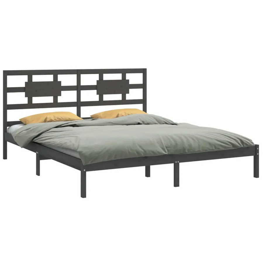 Cadre de lit sans matelas gris 200x200 cm bois massif - 3