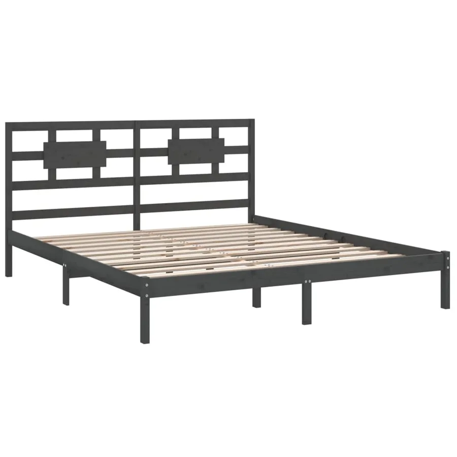 Cadre de lit sans matelas gris 200x200 cm bois massif - 4
