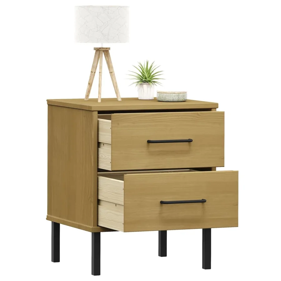 Table de chevet avec pieds en métal Marron Bois pin massif OSLO - 3