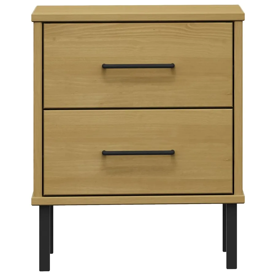 Table de chevet avec pieds en métal Marron Bois pin massif OSLO - 4