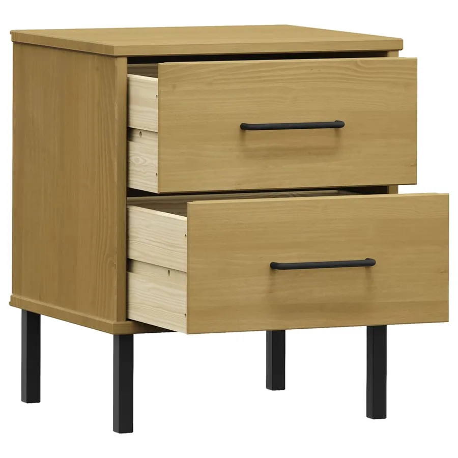 Table de chevet avec pieds en métal Marron Bois pin massif OSLO - 5