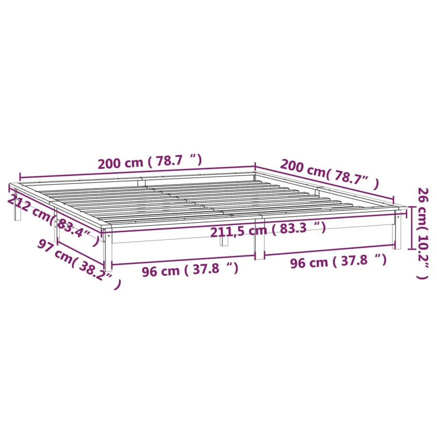 Cadre de lit à LED sans matelas noir 200x200 cm bois massif - 13