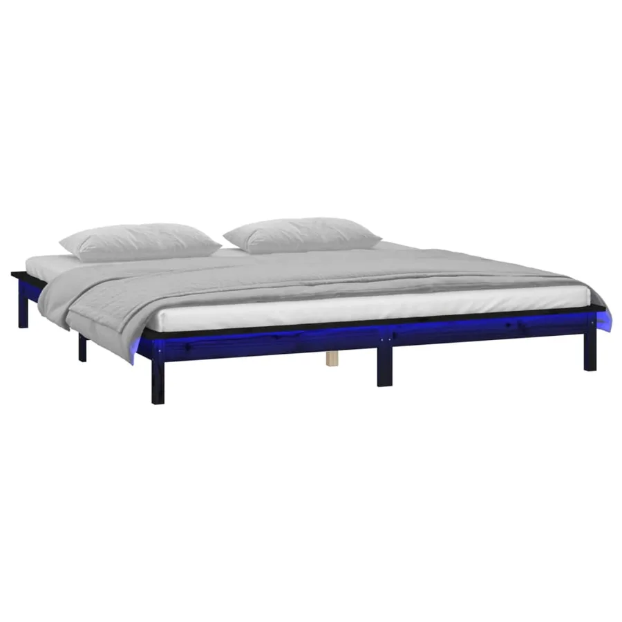 Cadre de lit à LED sans matelas noir 200x200 cm bois massif - 3