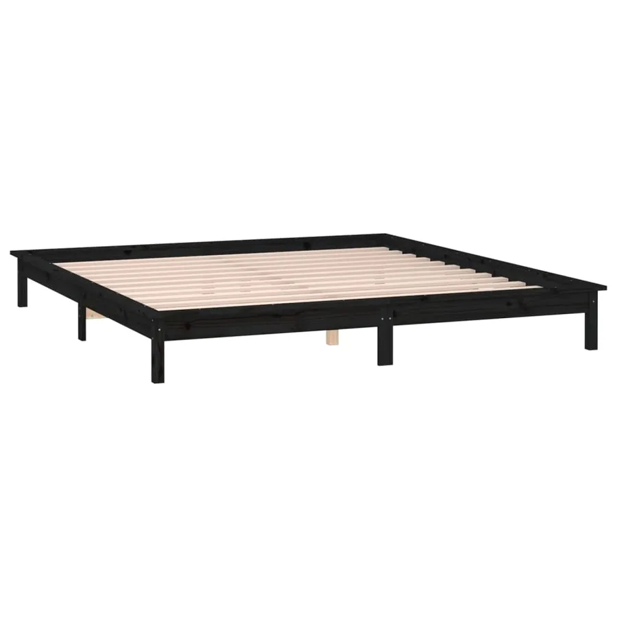 Cadre de lit à LED sans matelas noir 200x200 cm bois massif - 6