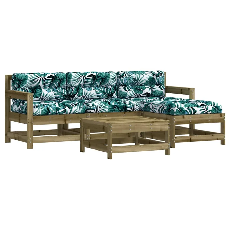 Salon de jardin 5 pcs avec coussins bois de pin imprégné - 2