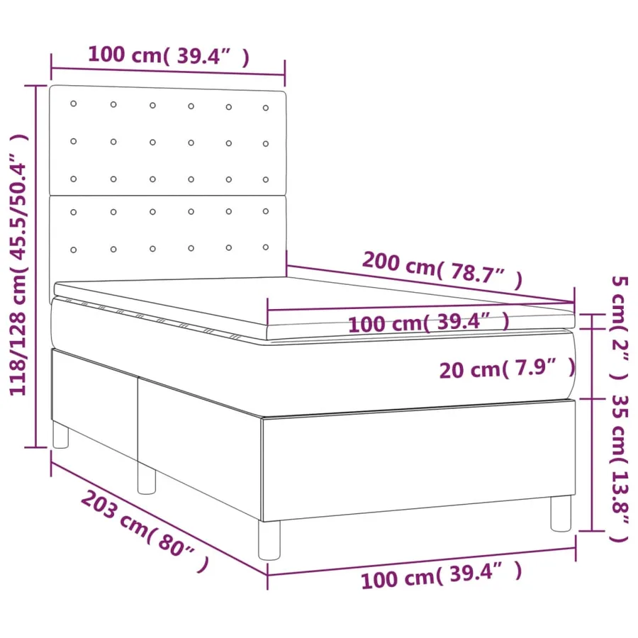 Sommier à lattes de lit matelas et LED Marron foncé 100x200cm - 8