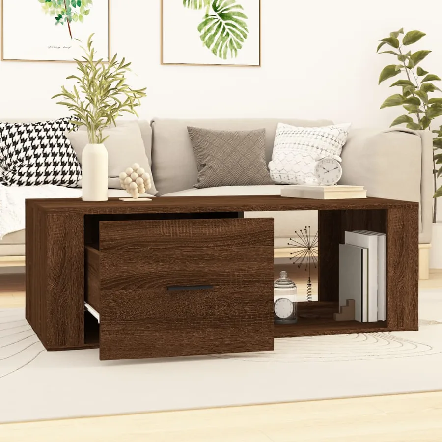 Table basse Chêne marron 100x50,5x35 cm Bois d'ingénierie - 3