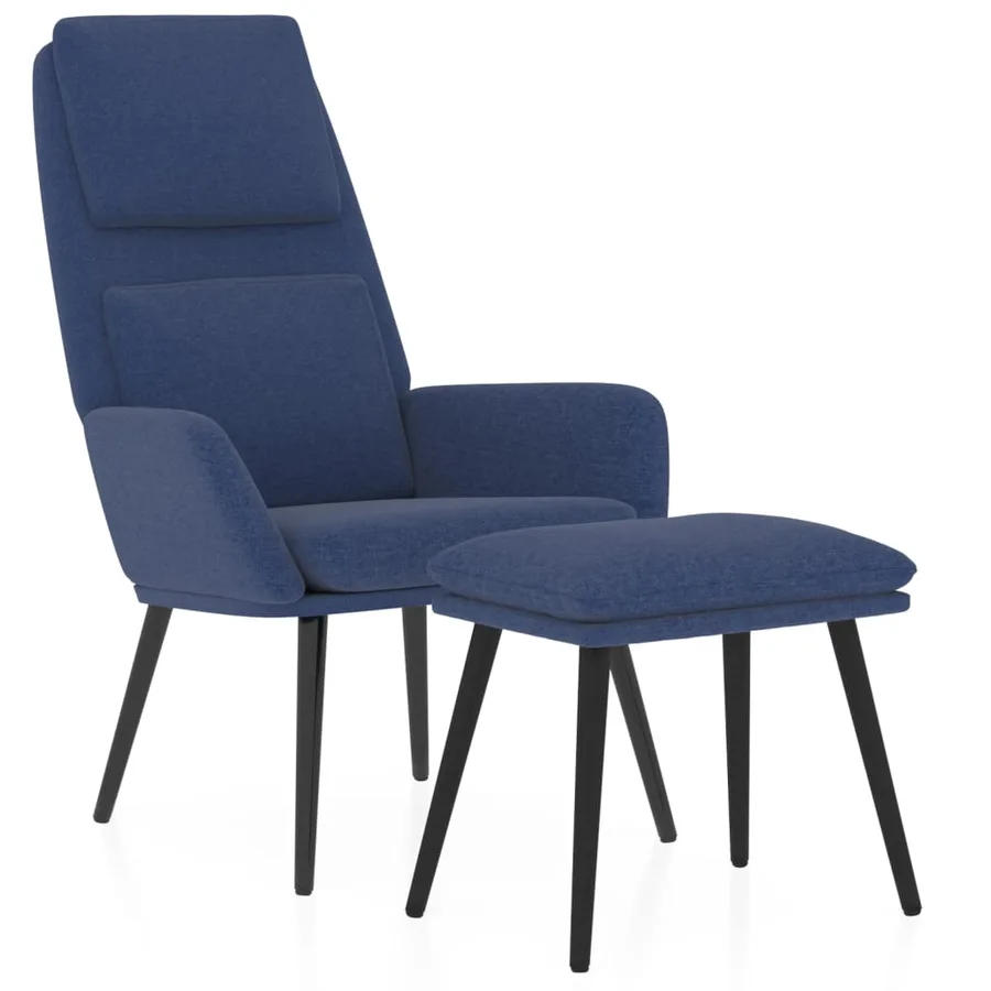 Chaise de relaxation avec tabouret Bleu Tissu - 2