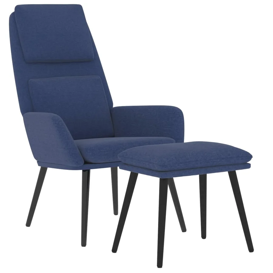 Chaise de relaxation avec tabouret Bleu Tissu - 3