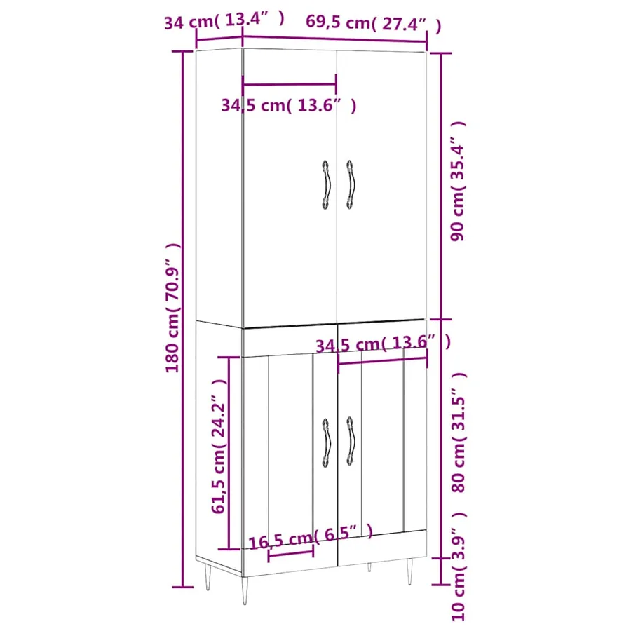 Buffet haut Blanc 69,5x34x180 cm Bois d'ingénierie - 13