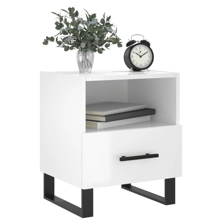 Tables de chevet 2 pcs blanc brillant 40x35x47,5 cm - 4