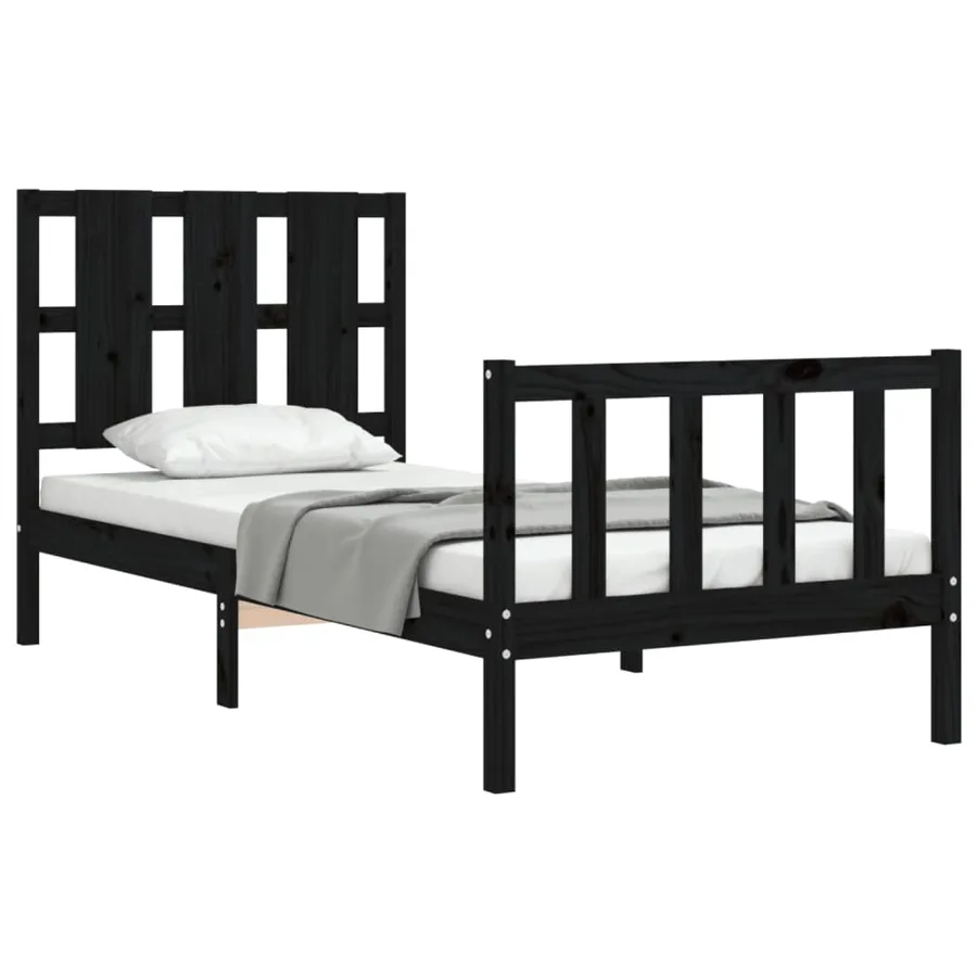 Cadre de lit sans matelas noir bois de pin massif - 4