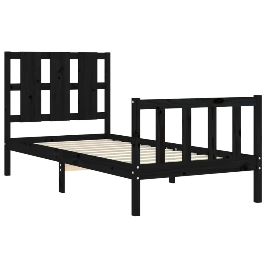 Cadre de lit sans matelas noir bois de pin massif - 5