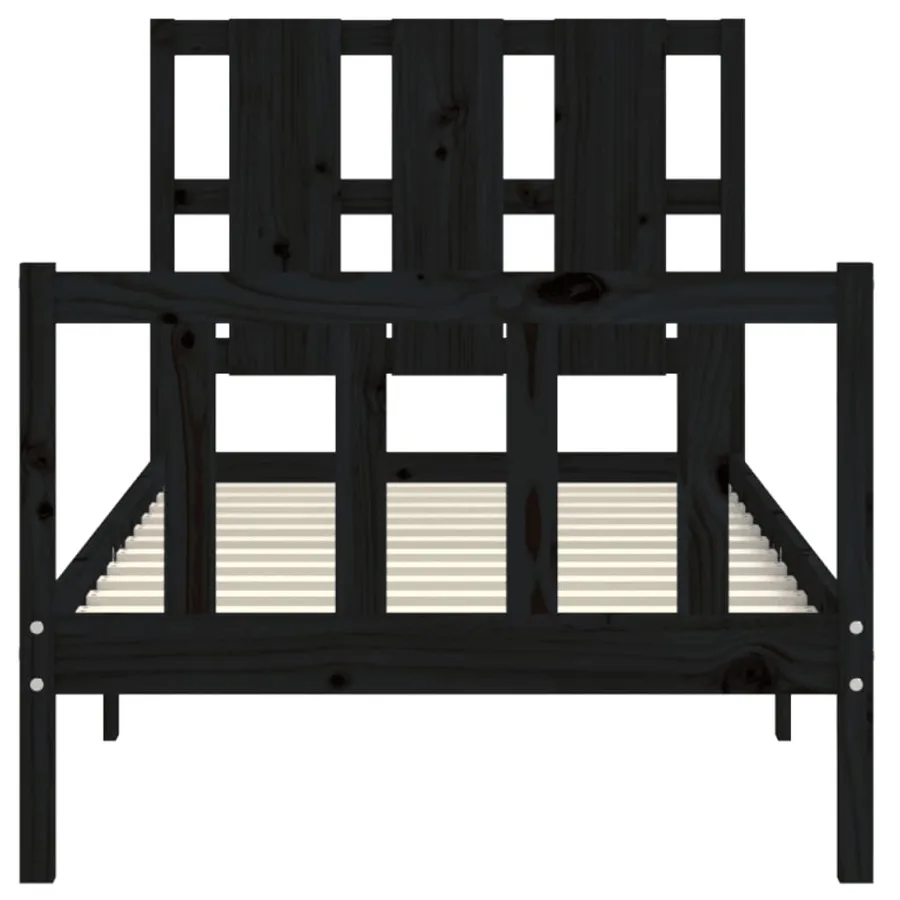Cadre de lit sans matelas noir bois de pin massif - 6