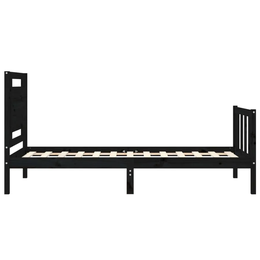 Cadre de lit sans matelas noir bois de pin massif - 7