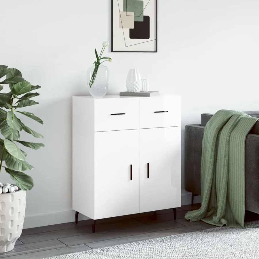 Buffet Blanc brillant 69,5x34x90 cm Bois d'ingénierie