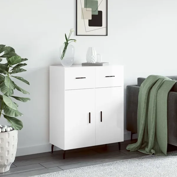 Buffet Blanc brillant 69,5x34x90 cm Bois d'ingénierie
