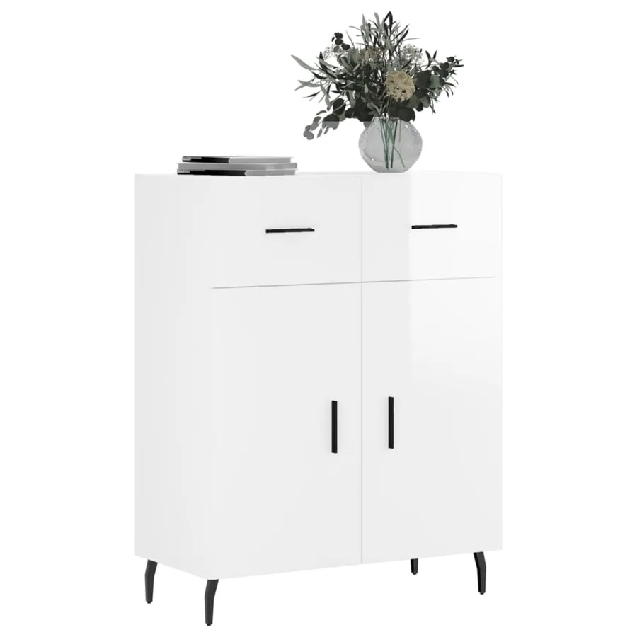 Buffet Blanc brillant 69,5x34x90 cm Bois d'ingénierie - 3