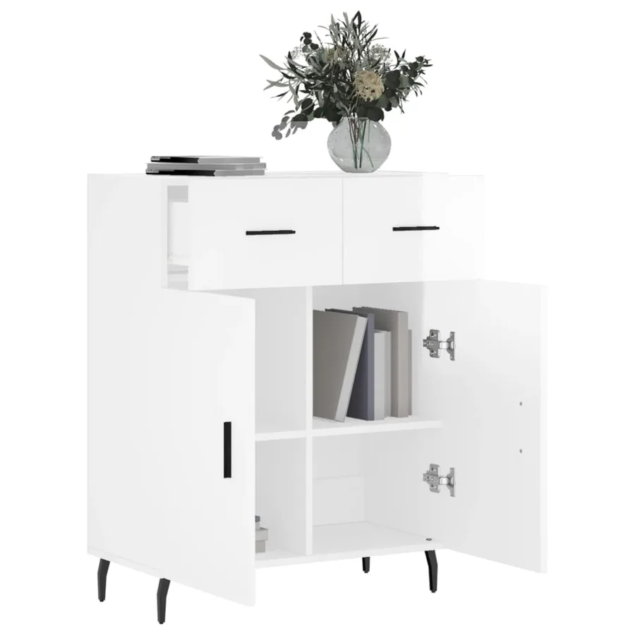 Buffet Blanc brillant 69,5x34x90 cm Bois d'ingénierie - 4