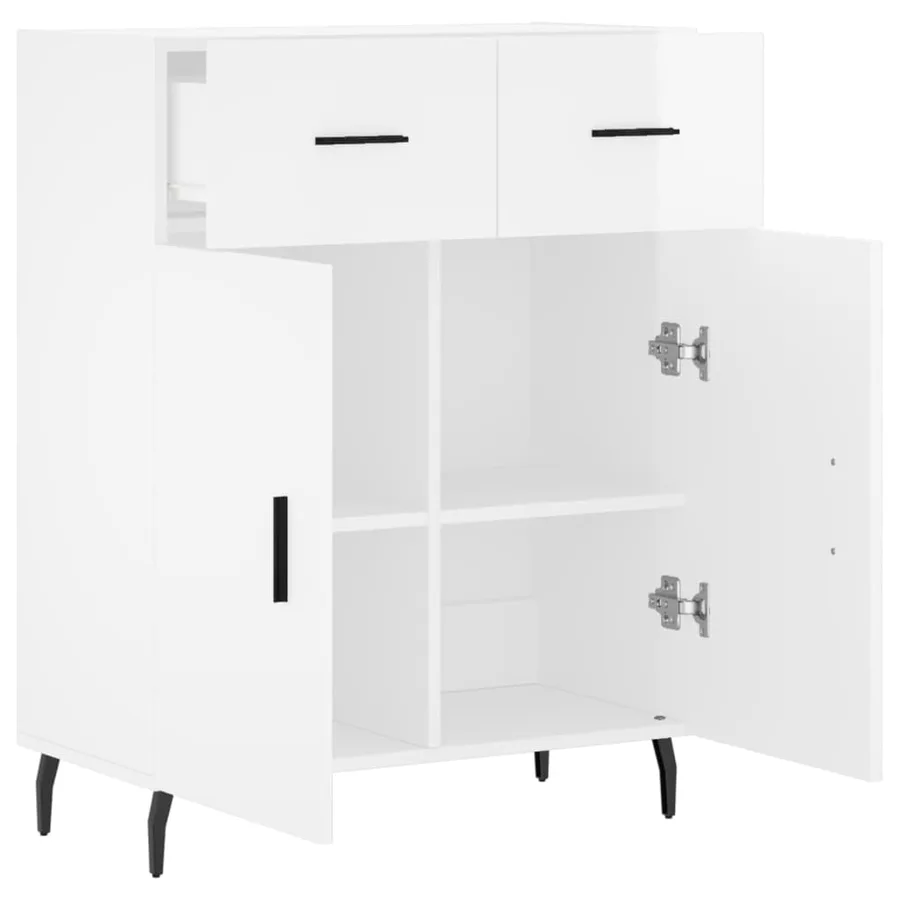 Buffet Blanc brillant 69,5x34x90 cm Bois d'ingénierie - 5