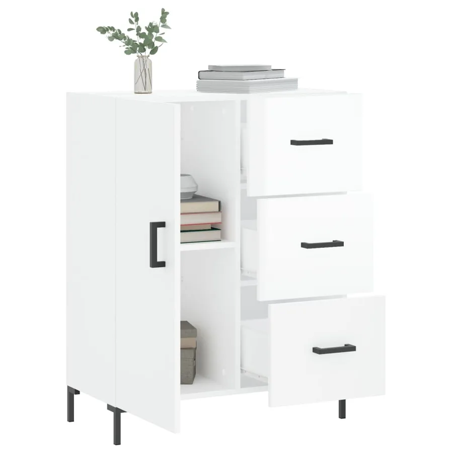 Buffet Blanc brillant 69,5x34x90 cm Bois d'ingénierie - 4