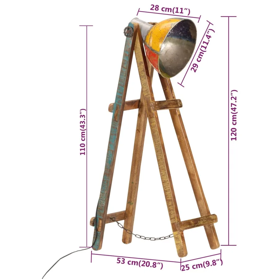 Lampadaire multicolore E27 bois massif de manguier - 10