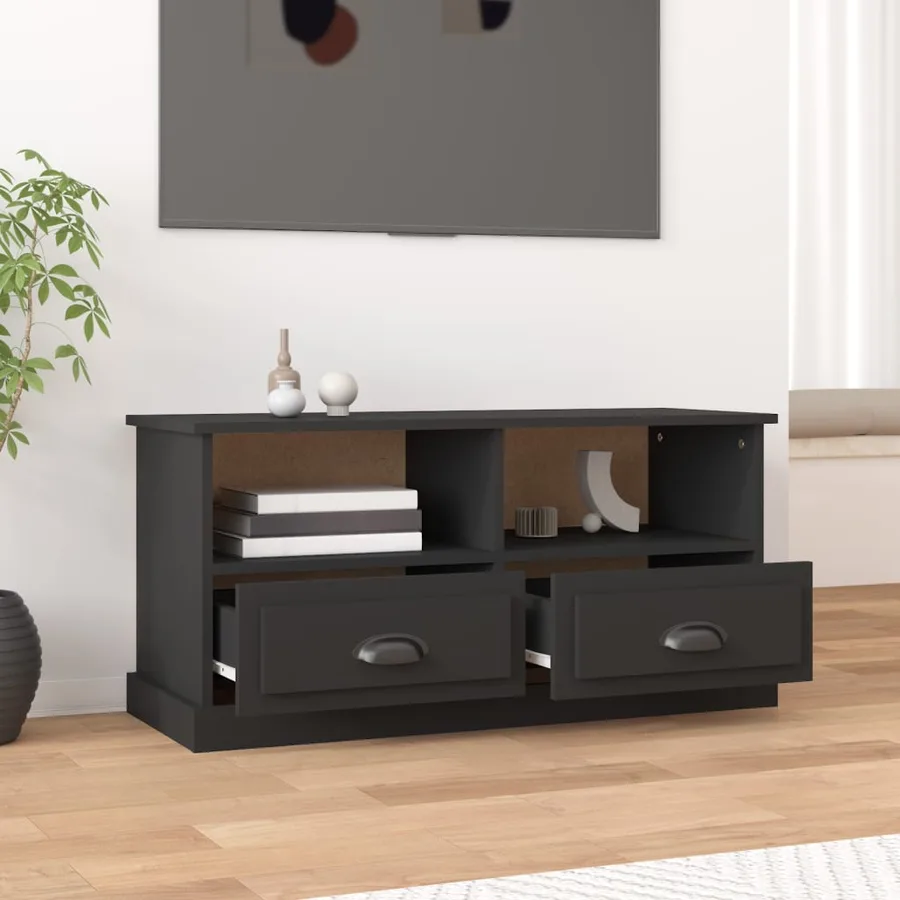 Meuble TV noir 93x35,5x45 cm bois d'ingénierie - 3