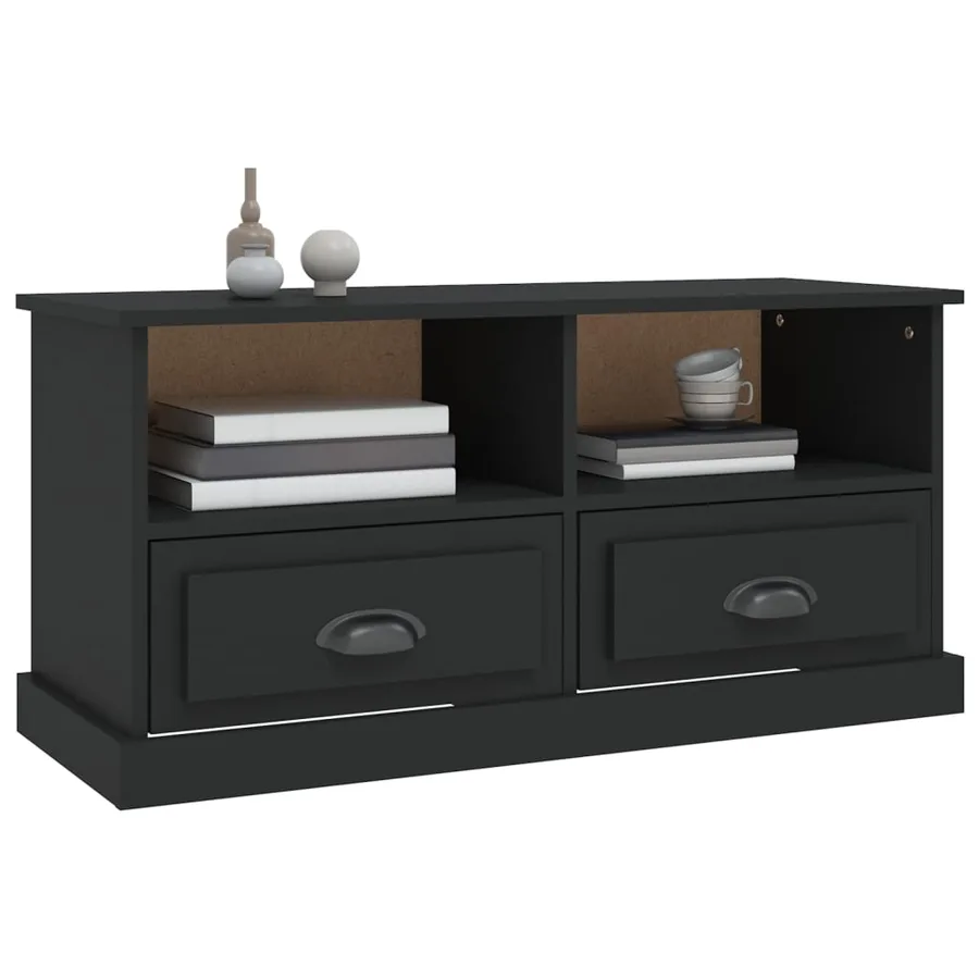 Meuble TV noir 93x35,5x45 cm bois d'ingénierie - 4