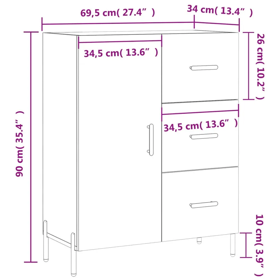 Buffet Blanc brillant 69,5x34x90 cm Bois d'ingénierie - 13