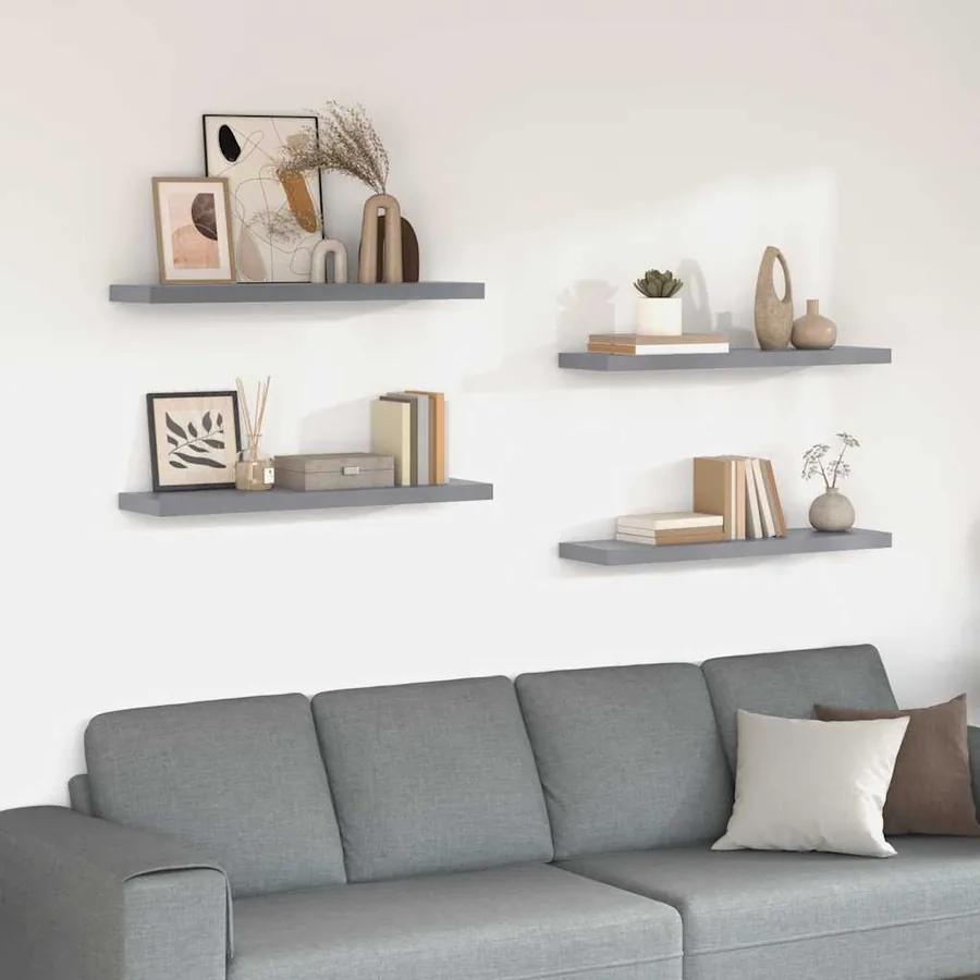 Étagères murales flottantes 4 pcs gris 90x23,5x3,8 cm MDF